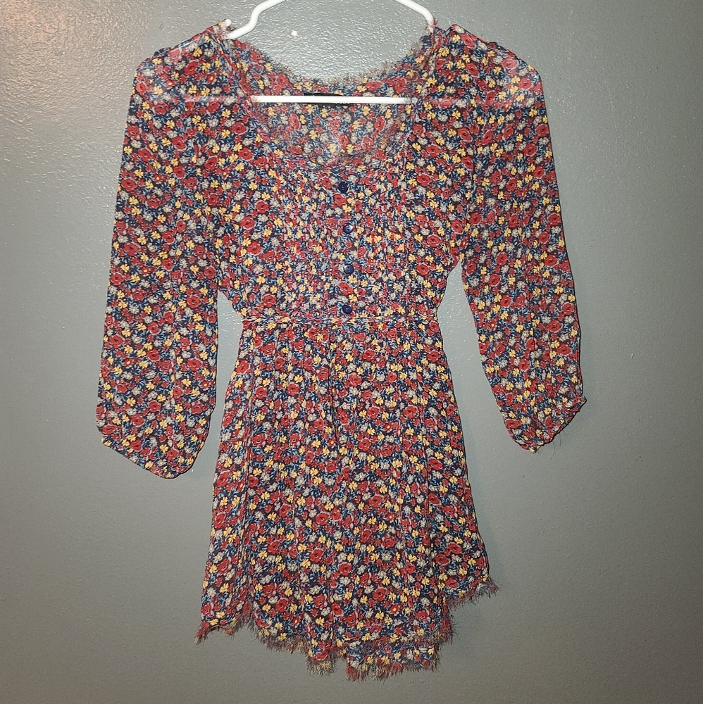 Forever 21 red & yellow floral sheer top size S
